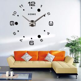 Home Letter Dot Digital Wall Clock 3D DIY Large Clock Acrylic Mirror Wall Sticker Oversize Kitchen Wall Clocks Modern Design