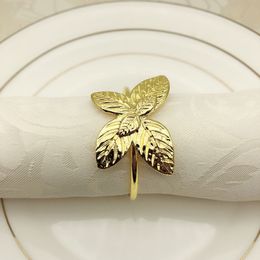 12pcs/lot Golden tree leaf napkin ring metal napkin buckle cloth ring towel buckle wedding holiday party decoration