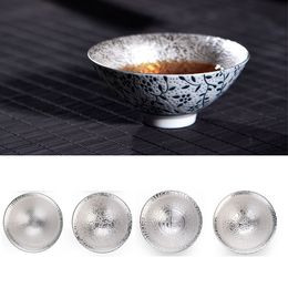 70ml Creative 999 Sterling Silver Master Cup Ceramic Teacups Office Small Tea Bowl Household Handmade Chinese Kung Fu Drinkware