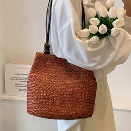 Casual Straw Woven Shoulder Bags For Women Wicker Handbags Handmade Summer Beach Bag Female Travel Large Capacity Rattan 240322