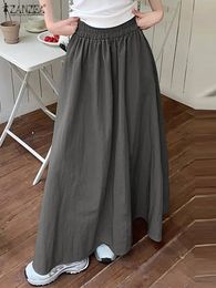 ZANZEA Women Elastic Waist Jupes Summer Umbrella Long Skirt Streetwear Pocket Oversize Falda Casual Loose Solid Maxi Skirts 240403