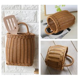 Woven Storage Baskets for Kitchen Home Cooking Tools Handmade Hanging Baskets with Handle Flower Holder Pots Living Room Decor