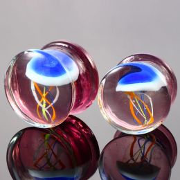 2pcs Colour Ocean Jellyfish Glass Ear Plugs and Tunnel Dual Horn Earbuds Tunnel Extender Stretch Expander Earring Piercing Oreja