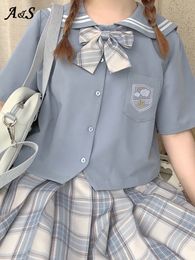 Japanese School Uniform Suit Two Piece Suit JK Uniform Sailor's Suit Bow Tie Cute College Style Short Sleeve Shirt Pleated Skirt