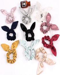 Bunny Ears Hairband Shiny Knot Bow Hair Rope Silk Scrunchies Hair Band Gum Girls Ponytail Holder Hair Accessories 12 Colours BT46912631814