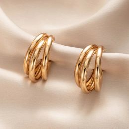 Exaggerated Heavy Metal Earrings for Women Maxi Punk Gold Color Round Earrings Three Circles Twist Knot Earrings Rock Jewelry
