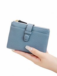 multi functial women's small soft PU leather wallet, solid color compact card bag with double zipper pockets e7Em#