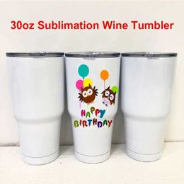 Mugs 30oz Sublimation Wine Tumbler Double Wall Coffee Mug Stainless Steel Beer Cup With Slide Lids Happy New Year 240410