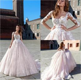 Ricca Sposa Sparkly Wedding Dresses Ball Gown Lace Applique 3/4 Sleeve Sequins Bridal Gowns Church Wedding Dress