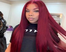 26inch Burgundy Lace Front Wig Coloured Red Lace Front Human Hair Wigs for Women Bone Straight Transparent Lace Wigs3199105