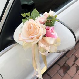 Creative Wedding Car Decor Flower Door Handles Rearview Mirror Decorate Rose Artificial Floral Accessories Marriage Props Gift