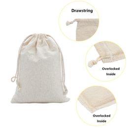 Gift Wrap 50pcs Double Drawstring Calico Cotton Muslin Bags for Wedding Party Favour Pouch Jewellery Packaging Bag Whole235G