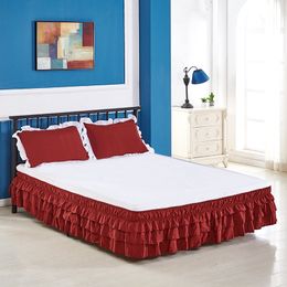 Three Layers Wrap Around Elastic Solid Bed Skirt Elastic Band Without Sheet Easy On/Easy Off Dust Ruffled Tailored Home Hotel