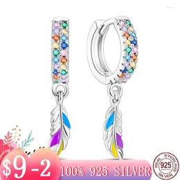 Hoop Earrings Colourful Cubic Zirconia Feather Silver Colour For Girl Women Female Party Jewellery Gift Mom