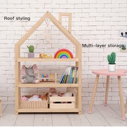 Solid Wood Children's Bookshelf Simple Multi-Layer Floor Chimney Racks Study Small Bookcase Children's Room Toy Storage Cabinet