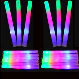 Led Rave Toy Light-Up LED Colorful Foam Sticks Sponge Glowsticks Batons Rally Rave Glow Wands Flashing Light Stick Party Cheer Supplie 240410