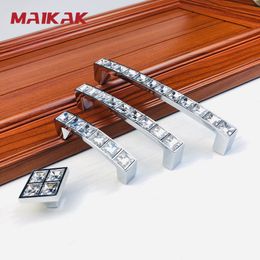 MAIKAK Crystal Glass Knobs Cabinet Handles Silver Crystal Cupboard Pulls Drawer Knobs Kitchen Furniture Handle Hardware