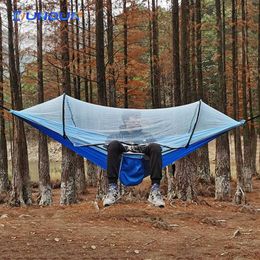 Hammocks Automatic and quick opening of mosquito net hammock outdoor camping pole hammock swing anti roll nylon rocking chair 260x140cmQ