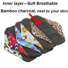 VEJYO 10PCS 10" Regular Flow Bamboo Charcoal Washable Reusable Menstrual Sanitary Cloth Pads Napkin Soft Period Pads for Women