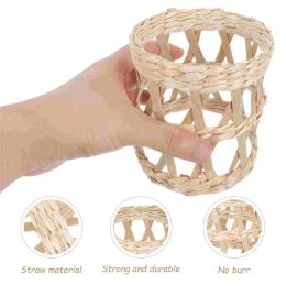2pcs Straw Weaving Cup Bottle Holder Sleeves Rattan Sleeve Cover Vase Glass Woven Protector Wicker Hot Sundries Random Color