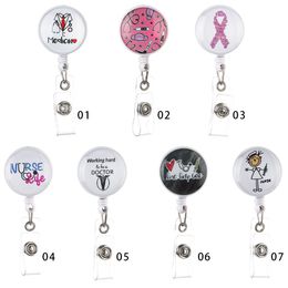 7 Styles Work Name Tag Retractable Badge Reel Holder for Nurse Doctors Cute Nurses Swivel Clip ID Name Card Holder