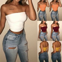 Women's Tanks Camis Sexy Tank Top Womens Strapless Top Short sleeved Womens Cami White Black Cropped Tank Top Backless 2020 Summer Dress J240409