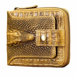 cowhide men's wallet with crocodile pattern genuine leather large capacity card slot zero wallet h8Zg#