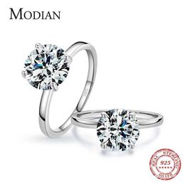 Band Rings Modian 100 True 925 Sterling Silver Classic Transparent 3CT CZ Finger Ring Used for Womens Wedding Declaration Exquisite Womens Fashion Jewel J240410