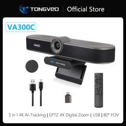 Webcams Zoomable 4K Webcam with Microphones and Speaker TONGVEO 4X Digital Zoom ePTZ Video Conference Web Camera with Remote and Privacy