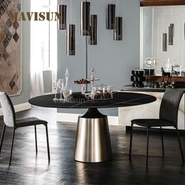 Italian Dining Table For Small Apartment Household Rock Slab Light Luxury Round Table Modern Minimalist Nordic Home Furniture
