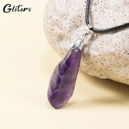 Pendant Necklaces GEITERI Amethyst Leather Rope For Women Men Geometric Natural Stone Crystal Choker Jewelry Wholesale Bijou