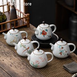 270ml Traditional Ru Kiln Ceramic Teapots Handmade Cute Cat Pattern Kettle Travel Portable Filter Tea Pot Home Tea Set Drinkware
