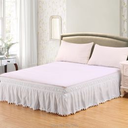 Tassel Bed Skirt Ruffle Elastic Wrap Around Bedskirt without Surface Classic Casual Style Bedskirt Solid Colour Queen/ King