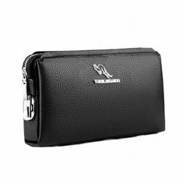 yues KANGAROO Famous Brand Men Clutch Bags Leather Purse Casual Lg Phe Wallet Black Brown Male Handy Bags Masculina 90BF#
