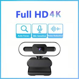 Webcams ZLRLMHY Full HD 1080P 2K 4K Webcam Auto Focus Fill Light Web Camera With Microphone Live Broadcast USB Computer PC Web Cam