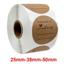 100/500PCS Kraft paper handmade with love stickers 1.5/2inch homemade party baking decorations labels sticker