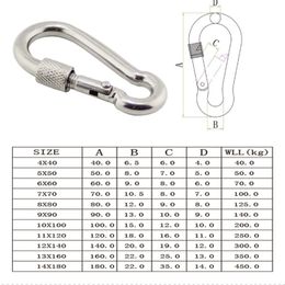 1PC Carabiner Hook With Insurance Spring Buckle Thread Fastening Clasp Key Chain 304SS M4 M5 M6 M7 M8 M9 M10