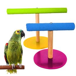 Wooden Pet Bird Parrot Cage Training Stand Perch Play Gym Budgie Parakeet Toy