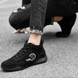 Walking Shoes Casual For Men High Top Sneakers Soft Leather Fashion Loafers Lace Up Plush Boots Mens