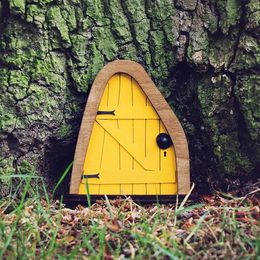 Mini Miniature Fairy Gate Yard Sculpture Courtyard Wooden Fairy Dwarf Window Door for Tree Gnome Art Garden Statues Decoration