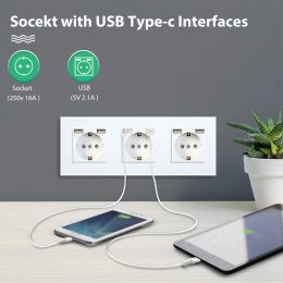 BSEED 1/2/3/4Fach EU Wall Single Socket Glass Panel Double Electrical Outlet White Color Power Thriple Frame Sockets Four Frame