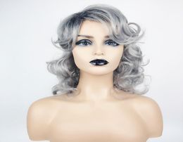 Grey Color Curly Wavy Synthetic Wig Simulation Human Hair Wigs Hairpieces for Black and White Women Pelucas K417639514