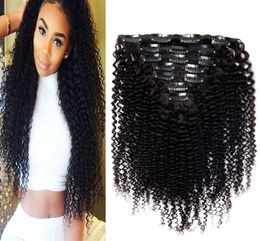 Mongolian Kinky Curly Hair Clip in Human Hair Extensions 7pcs 70g Nautral Colour Clipin Full Head Nonremy Hair6280170