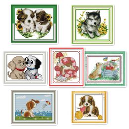 Dog handmade DIY embroidery cross stitch printing embroidered cloth dog animal pattern DMC embroidery thread hanging painting