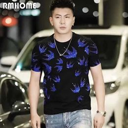 Men's T-Shirts New Mens T-shirt Splendid Hot Diamond Swallow Design Summer Male Short Sleeve Tees Handsome Comfortable Underlay Shirt Clothing J240409