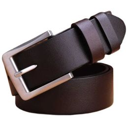 Belts Stainless steel buckle strap mens belt luxury full grain cowhide% genuine leather formal business real 140cm can be dyed brownC240410