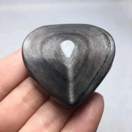 Natural Silver Obsidian Crystal Hearts Gemstones Quartz Heart Shape Crystals Healing Gift Gifts Energy