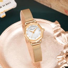 Wristwatches Small Octagon Plate Stainless Steel Braided Tape Women Watches Elegant Quartz Wristwatch Mesh Belt