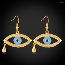 Dangle Earrings Blue Evil Lucky Eyes Drop Gold Colour Austrian Rhinestone Gift Jewellery For Women MGC E1186