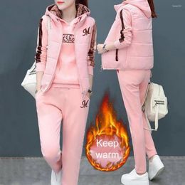Women's Two Piece Pants Fashion Pullover Fall Winter Hooded Loose Fit Casual Tracksuit Fleece Lining Straight Women For Outdoor